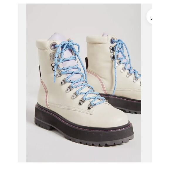 Larroude Jordan Low Combat Boots Kidskin Leather Ivory Violet Size 5.5 or 6 NIB - Picture 2 of 16